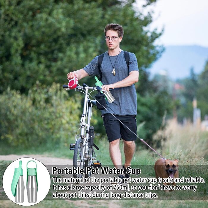 Водяна пляшка для собак Taozoey 750 мл, подорожі, вигул, кемпінг, зелена