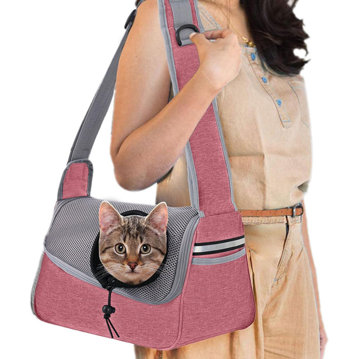 Сумка-переноска для собак та котів | Дихаюча сумка-переноска для тварин, регульована, з кишенею, рожева