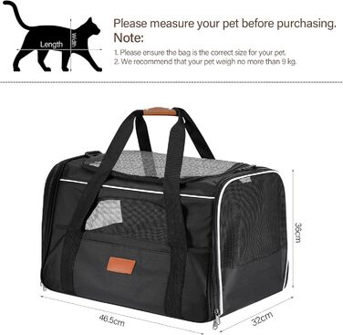 Транспортна переноска для котів Alitree, середнього розміру, до 9 кг, з регульованим плечовим ременем, дихаюча та складна