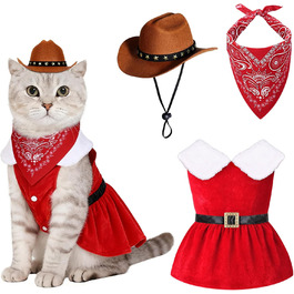 Костюм ковбоя для домашніх тварин: одяг для собак та котів, набір з костюмом, банданою та міні-ковбойським капелюхом, червоний, розмір M