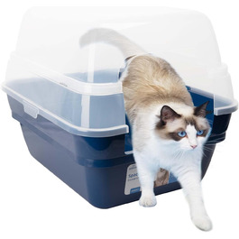 Котячий туалет 3-в-1 з кришкою XXL, велика закрита туалетна коробка для котів з високим бортиком, синій 55x45x44 см