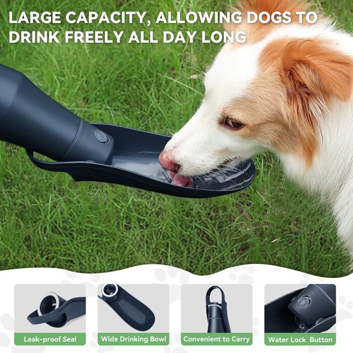 Водяна пляшка для собак, 765 мл, нержавіюча сталь, без витоку - ідеально для прогулянок, подорожей та активного відпочинку