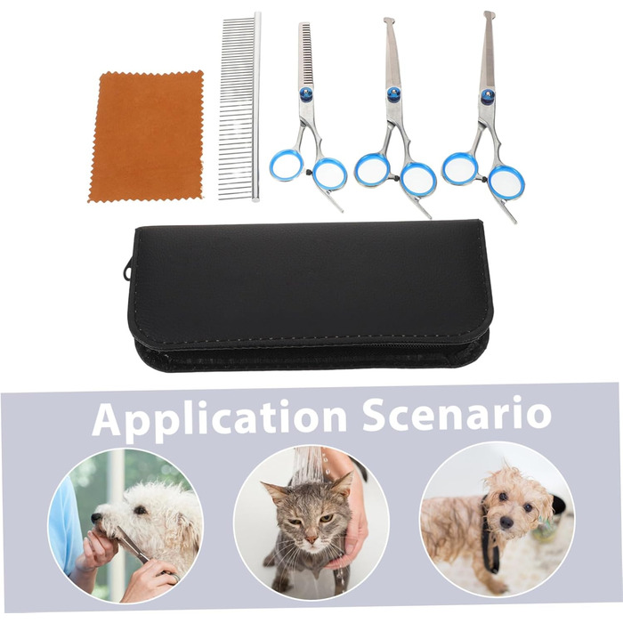 Набір професійних ножиць для грумінгу собак та котів. Зручні ножиці з вигнутими та прямими лезами. Зі сталі, з кейсом.