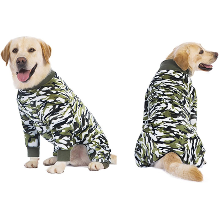 Теплий комбінезон для собак на зиму, після операцій, проти випадіння шерсті, зелений/камуфляж, розмір 26 (довжина спини 38 см, обхват грудей 60 см)