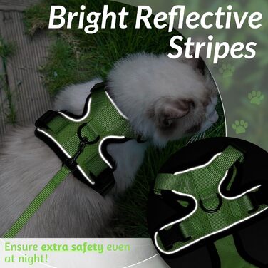 Шлейка для кота Rabbitgoo з повідком, м'яка, безпечна, регульована, зелена, розмір M (XXS, 1 шт.)