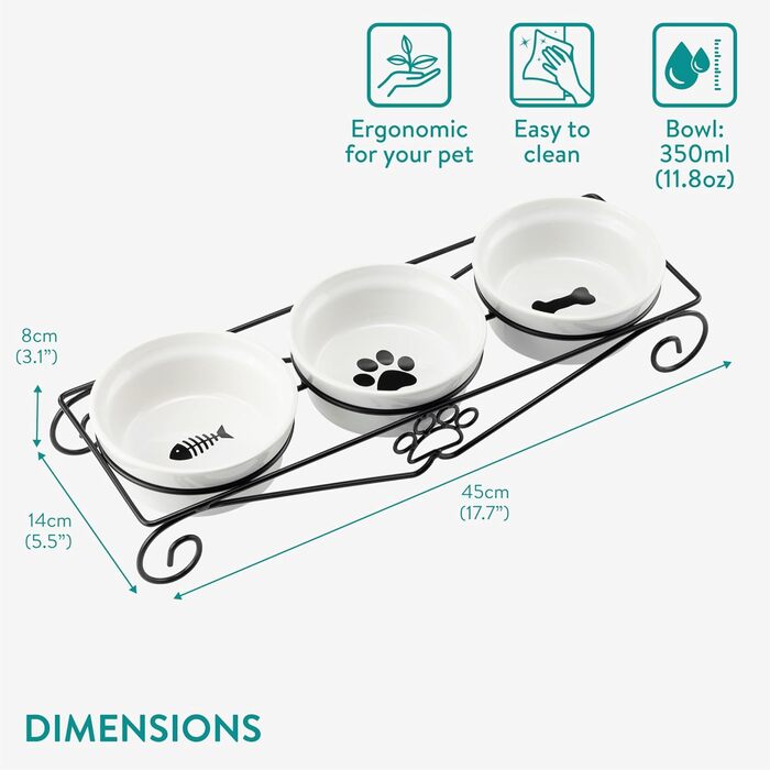 Набір мисок для тварин Navaris (3 шт.) - миски для котів та собак, кераміка, 350 мл, білий