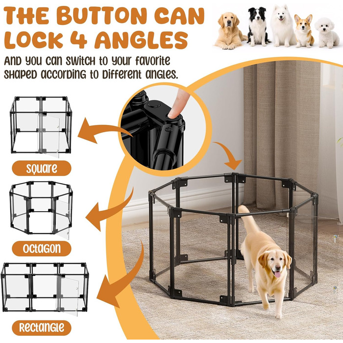 Клітка для собак з акрилу з дверцятами, 88 x 89 x 63 см, регульована, шестигранна/восьмигранна, для собак маленьких та середніх порід, для дому