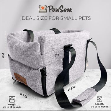 Автокрісло для собак Mittelkonsole для маленьких собак та цуценят, 2,3–5,9 кг, підлокітник, безпечні ремені, кишені для зберігання, сірий