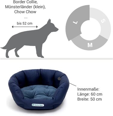 Кругле ліжко для собак Doctor Bark - м'яке собаче гніздочко для собак середніх порід з ортопедичною подушкою та іграшкою-кісткою. Можна прати до 95°C. Виготовлено в Німеччині (L - 60x50 см, Кьонігсблау)