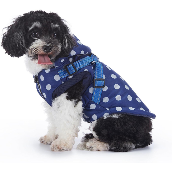 Зимовий теплий пуховик для собак з протекторними отворами, вітронепроникна куртка для холодної погоди, бавовна, костюм для цуценят, маленьких та середніх собак, розмір XL (2XL: Обхват грудей:55см/21.6 дюймів, Стиль 2: Синій горошок)