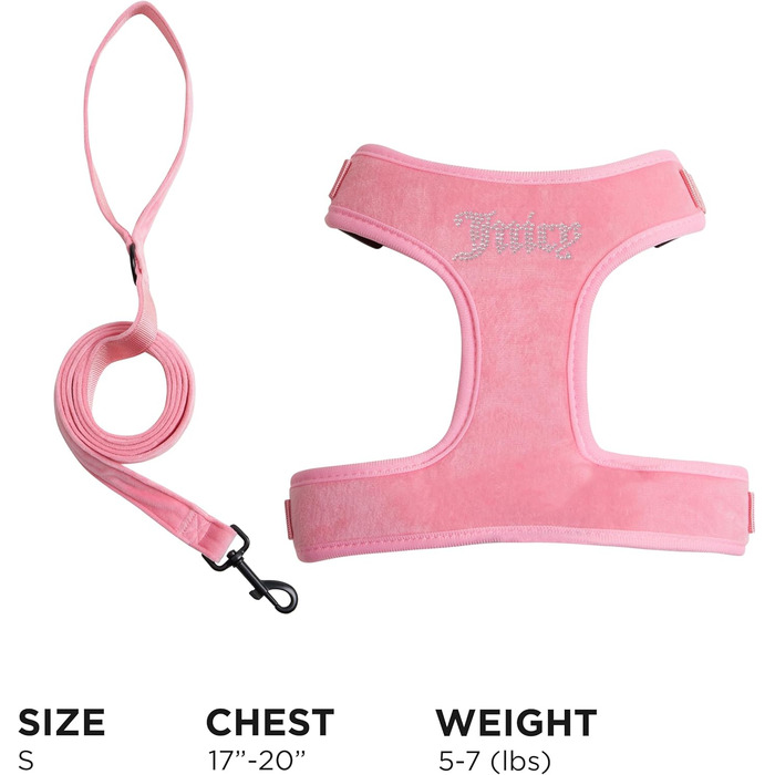 Шлея та повідець Juicy Couture Bling Velours для собак і котів, рожевий, розмір S
