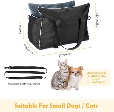 Автокрісло для собак та котів, середньорозмірне, знімний, миючий, з хутром, для цуценят, м'яке та тепле, S (Чорний, Маленький)