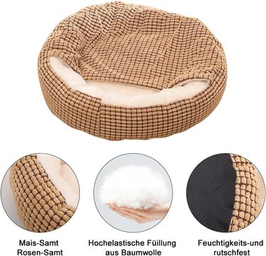 Кругла лежанка для собак та котів з капюшоном, 50х50х22 см, сіра