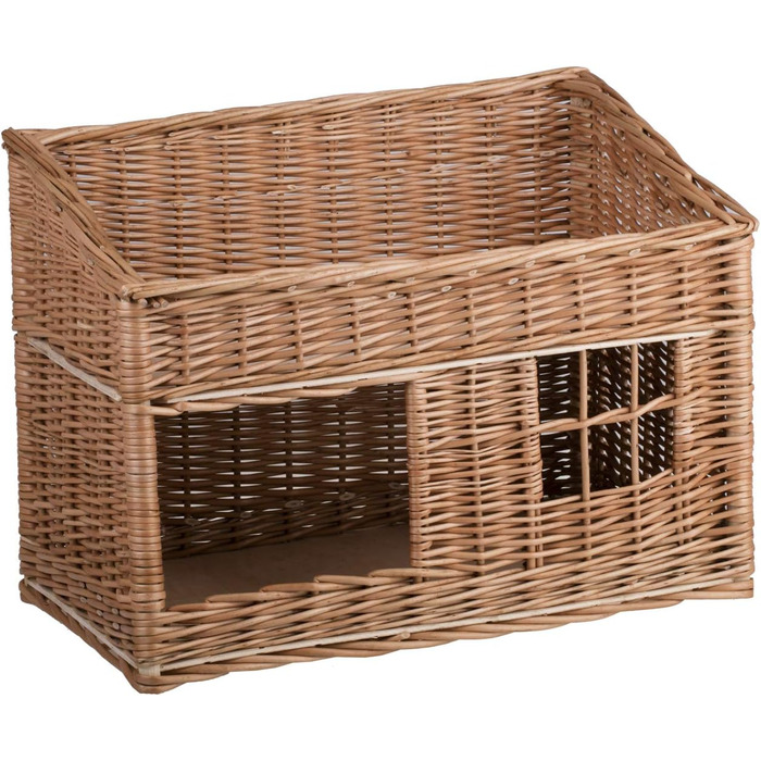 Двоярусна котяча хатинка з плетіння з лози, котячий кошик, хатинка для котів з подушкою та вікном (бежевий, натуральний)