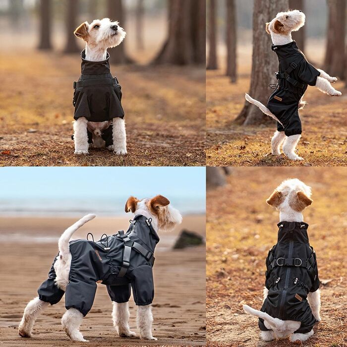 Дощовик для собак, регульований, з 4 лапами, водонепроникний, вітронепроникний, світловідбиваючий, для малих та середніх собак, розмір M, (3XL: Довжина спини: 41см, Чорний)