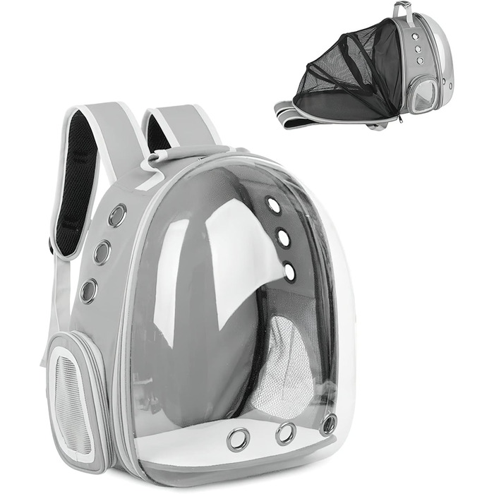 Рюкзак для кота та собаки Galatée, розширюваний, з вентиляцією, для подорожей, кемпінгу та піших прогулянок (сірий)