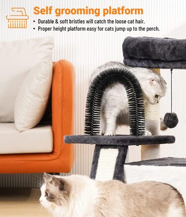 Дерев'яний будиночок для котів Happi N Pets з сизалевим канатом, великою печерею та інтегрованим туалетом, сірий, 76 см