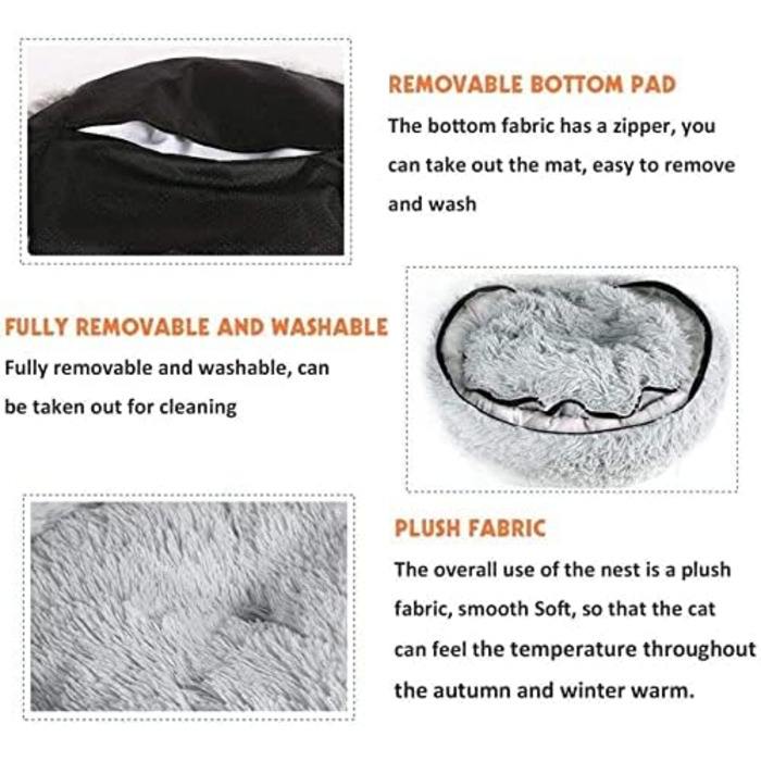 Затишне ліжко для собак у формі пончика, плюшеве, з блискавкою, можна прати в машині, 50 см (XL/40 см, Бежевий)