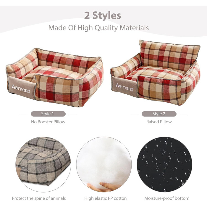 Ортопедичне ліжко для собак PETCUTE великих порід, кошик знімний, миється, антиковзаюче дно, м'яке диван-ліжко, сірий/червоний (XL, Класичний)