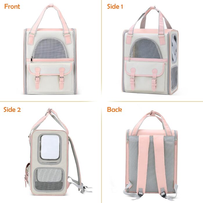 Рюкзак для тварин ALLSOPETS з сітчастим вікном: зручний та дихаючий для котів та собак, ідеальний для подорожей, прогулянок та хандерінгу. Рожевий колір.