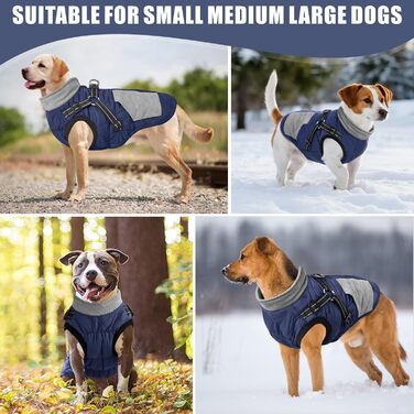 Тепла куртка для собак Mosucoir, водонепроникна, світловідбиваюча, для зими, комфортна, для середніх та великих собак (Marineblau, XXL)