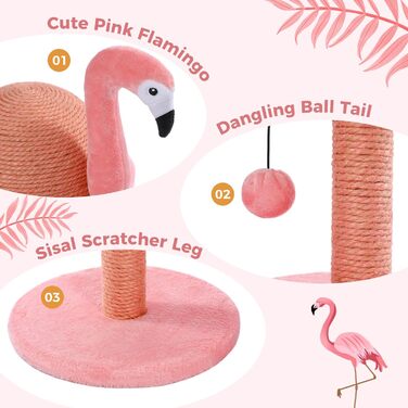 Креативний когтеточка PAWZ Road Flamingo, стильний котячий комплекс, висота 48 см, рожевий