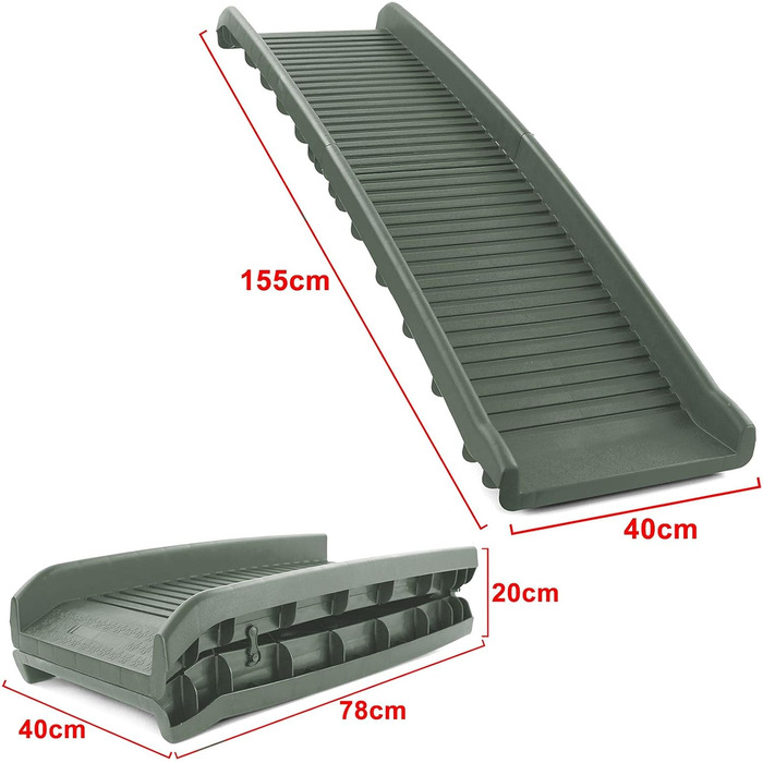 Рампа для собак, складна, антиковзка, оливковий, 155x40 см, до 90 кг