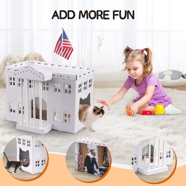 Білий картонний будиночок для котів Felmis з когтеточкою, ідеальний для дому, когтеточка-коробка, ігровий будиночок для котів, котяча фортеця