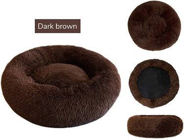 Кругле м'яке ліжко для тварин Deluxe: ліжко-булочка для собак та котів, 50 см, темно-коричневе
