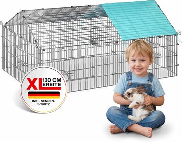 Вольєр для кроликів CADOCA® 180x75x75 см з дахом та захистом від сонця для саду