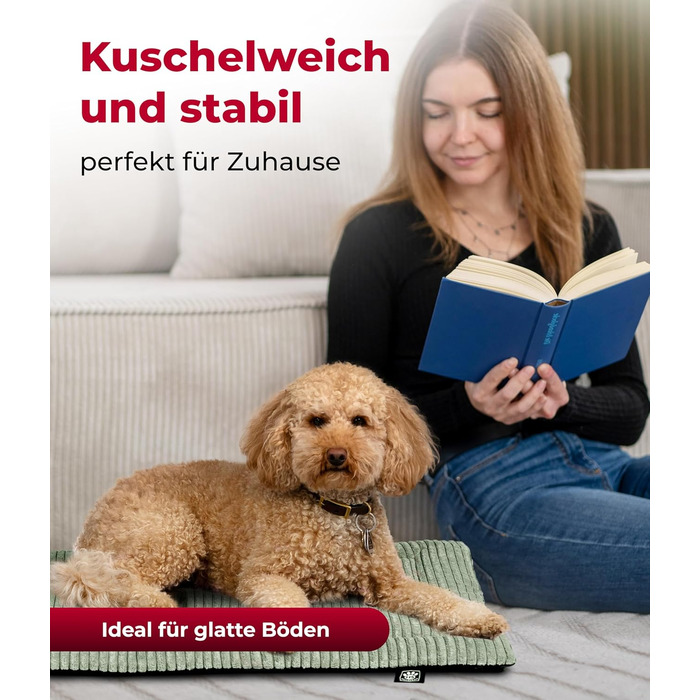 Килимок для собак HS-Hundebett® з підкладкою Cord, XS – антиковзаюча поверхня, м'яка ковдра для собак, комфортне місце для відпочинку – виготовлено в Німеччині (зелений, 65x95 см)