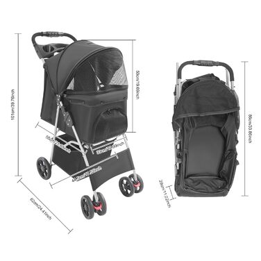 Візок для собак 2в1, переноска для собак, складаний візок-переноска до 15 кг з сітчастими віконцями, тримачем для напоїв, дощовиком, візок-джер для тварин