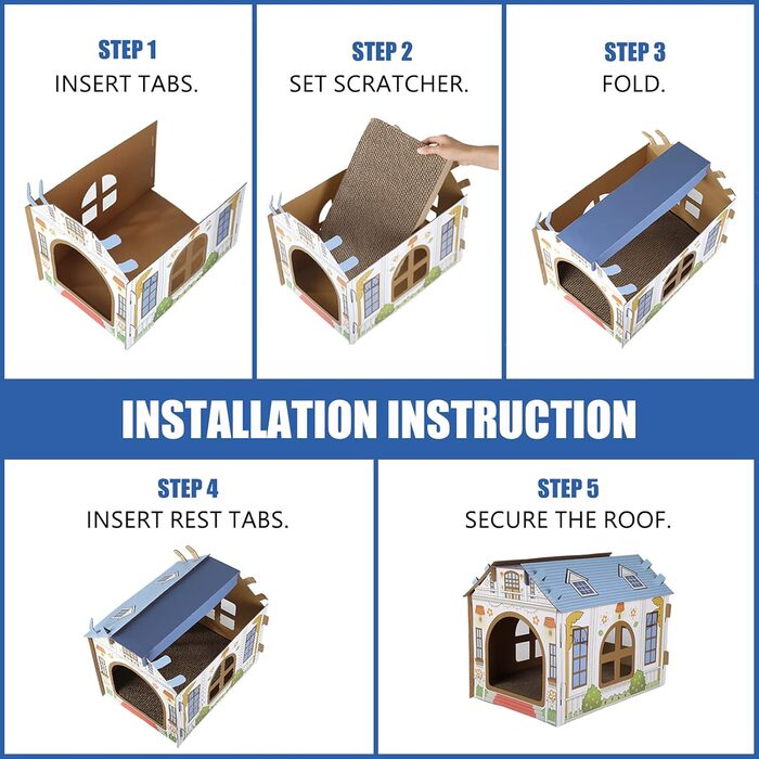 Будиночок для котів SEKAM з картону з котячою м'ятою, 41.8 x 30.5 x 33 см, іграшка-будиночок для котів, котяче дряпальний засіб, іграшка для дня народження, притулок для кошенят та маленьких тварин Oceanside Villa