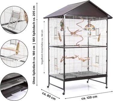 Клітка для папуг Montana Cages Villa Casa 120 антик/платина, з плоским або гострим дахом, вольєр для хвилястих папуг і великих птахів