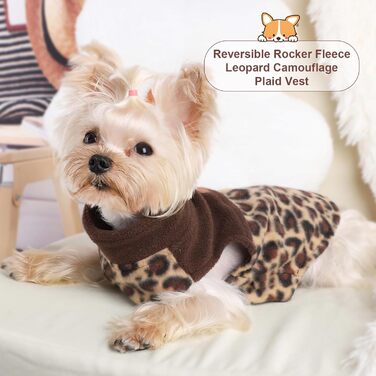 Флісовий пуловер для собак Kosiyi з леопардовим принтом, еластичний, з отвором для повідка, одяг для домашніх тварин, легкий верхній одяг для маленьких собак, для холодної погоди, для хлопчиків та дівчаток