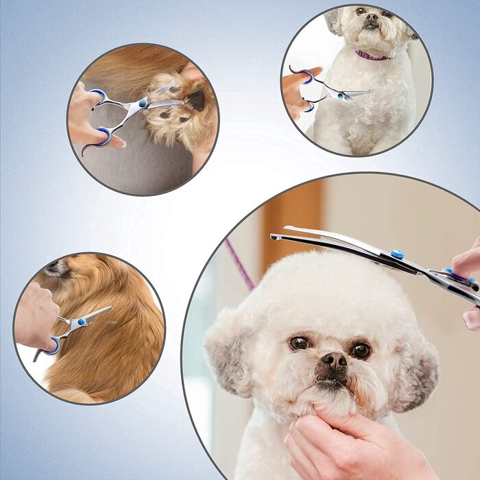 Набір для грумінгу собак та котів Gimars 3 в 1: професійні ножиці з титановим покриттям, безпечні наконечники, прямі, вигнуті та тонкі ножиці, гребінець