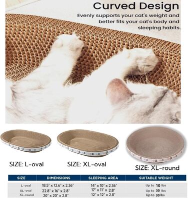 Килимок-подряпування для котів 2 шт., овал, 61 см, з м'якою лежанкою, з картону, для дому