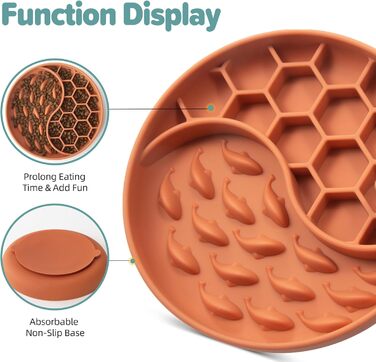 Повільний годівник для собак, силіконовий набір з присосками, антиковзаюча миска, уповільнює швидкість їжі, зменшує тривогу та додає задоволення (Світло-зелений), (Оранжево-червоний візерунок 'Сонце' )