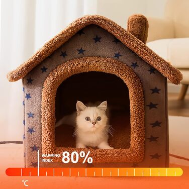 Кігтеточка-будиночок для котів Galatée, зручне ліжко для собак, миється, коричнева зі зірками (M)