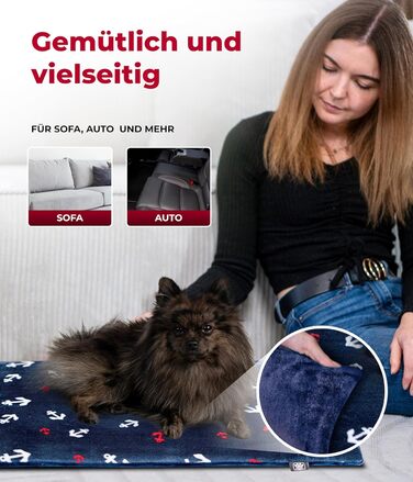 Лежанка для собак XS (45x65 см) – двостороння, м'яка, з наповнювачем 3 см – для дивану, авто, переноски – Anker, Made in Germany 45 x 65 см, блакитна