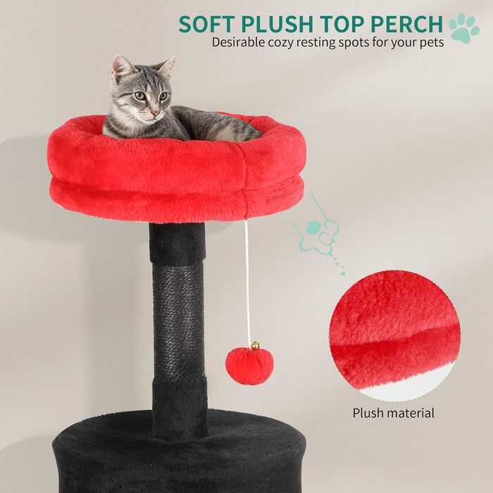 Котячий комплекс YITAHOME XXL, 142 см, з 8 стовпчиків сизалю, 3 платформи, 2 печери, гамак, іграшки, чорно-червоний