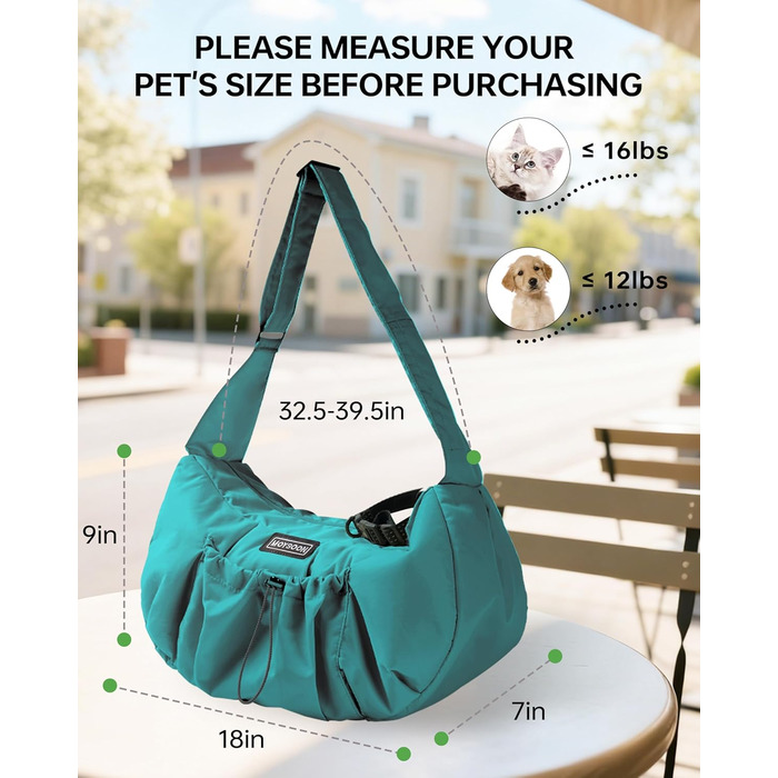 Сумка-переноска для собак та котів, широкі підплічники, регульована, ергономічна, для подорожей та прогулянок, до 5,4 кг (Pfauenblau)