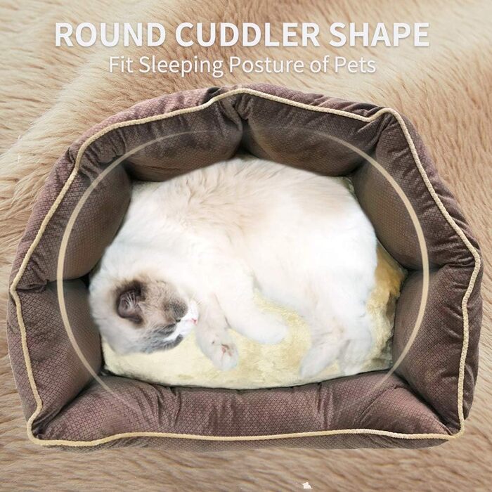 Кругле ліжко для котів та маленьких собак, зручне, з антиковзким покриттям Twill, коричневе, машинне прання