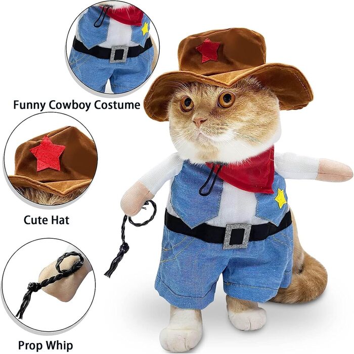 Костюм ковбоя для собак, костюми для котів на Хелловін, милий костюм ковбоя з капелюхом, одяг для маленьких собак та котів, косплей для цуценят, костюм для вечірки, Різдво, великий розмір