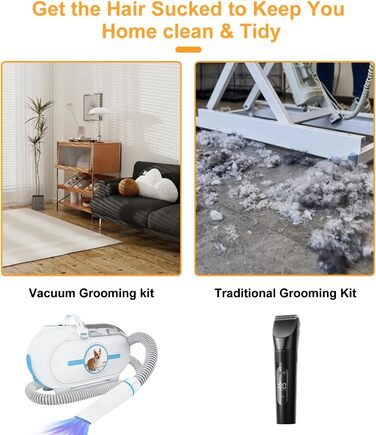WHDPETS Машинка для стрижки собак зі збором шерсті, 2L контейнер для сміття, 45 dB, потужне всмоктування 9000 Pa, видаляє 99.99% шерсті, 4-в-1 для собак та котів