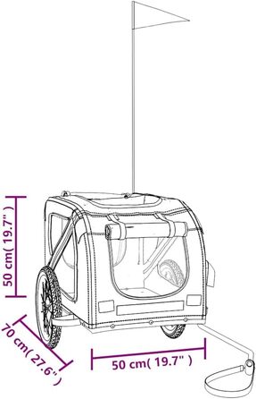 Причіп для собак VidaXL, причіп для тварин з відбивачами та прапорцем, вантажопідйомність 45 кг, Oxford-тканина, чорний (125 x 63 x 66 см)
