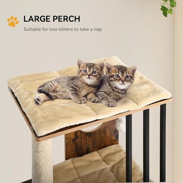 Дерев'яний кігтеточка YITAHOME 90 см з 3 рівнями для великих котів, кігтеточний комплекс з подушками, іграшками (пір'їнка, помпон), у кольорі 