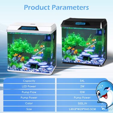 Акваріум Nobleza 54L Комплект: нано-акваріум з LED-підсвічуванням та фільтром, білий