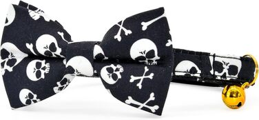 Чорний метелик для котів з черепами та перехрещеними кістками, нашийник-запобіжник, тематика Хелловін, аксесуари для котів, розмір XS (20,3-33 см)