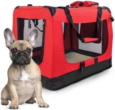 Складана транспортна переноска для собак і котів Mobiclinic Pets Balú, європейський бренд, розмір L, до 15 кг, 70x52,5x50 см, червона, 2 кишені, дихаюча, м'яке дно
